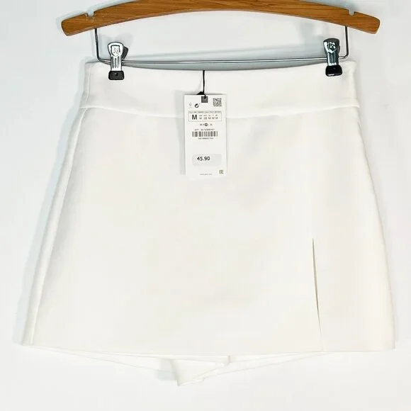 Zara High-waisted Slit Skort Wrap Shorts Oyster White NWT - Picture 2 of 10